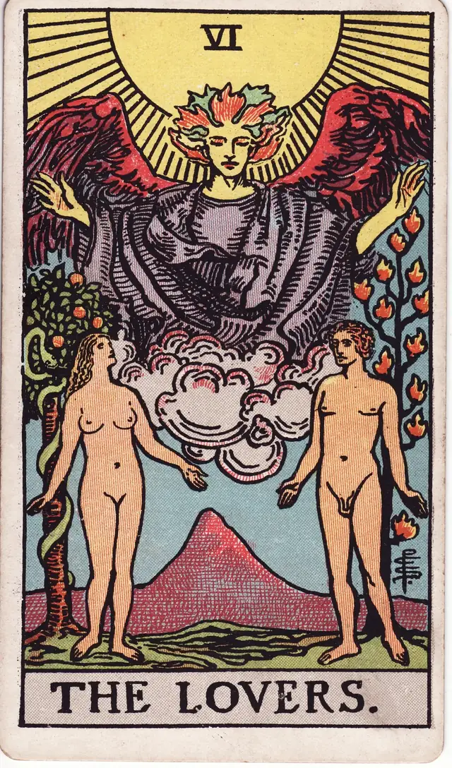 The Lovers in the Rider-Waite-Smith deck, upright