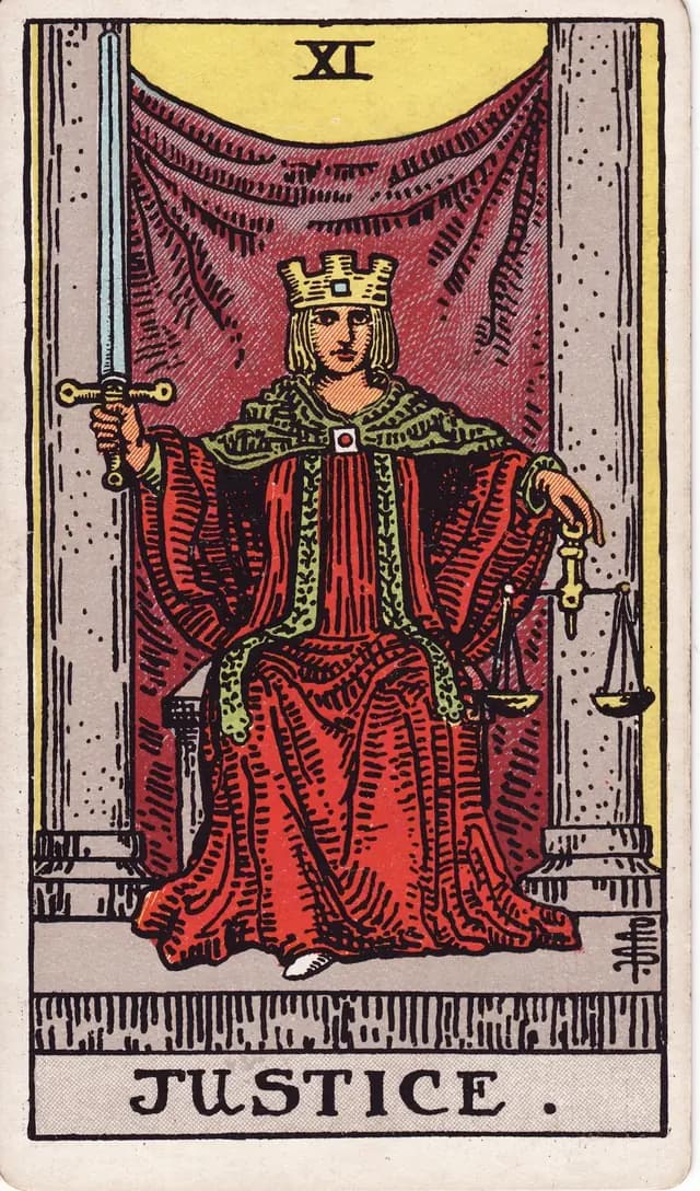 Justice in the Rider-Waite-Smith deck, upright