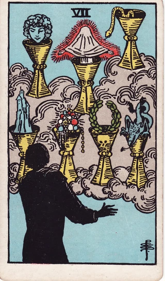 Seven of Cups in the Rider-Waite-Smith deck, upright