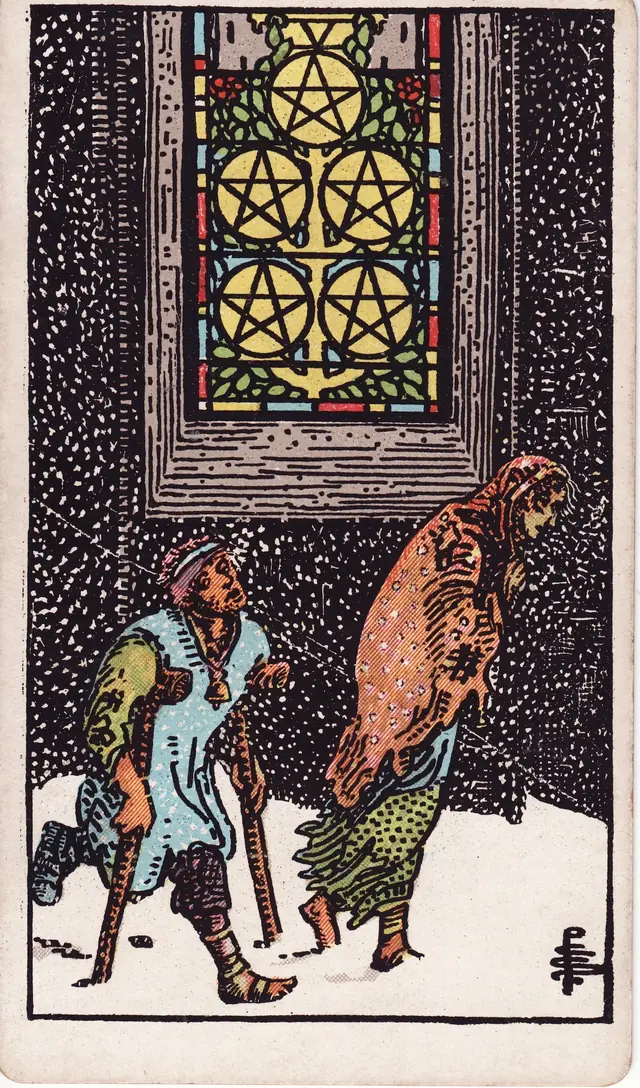 Five of Pentacles in the Rider-Waite-Smith deck, reversed