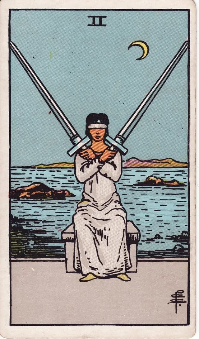 Two of Swords in the Rider-Waite-Smith deck, upright