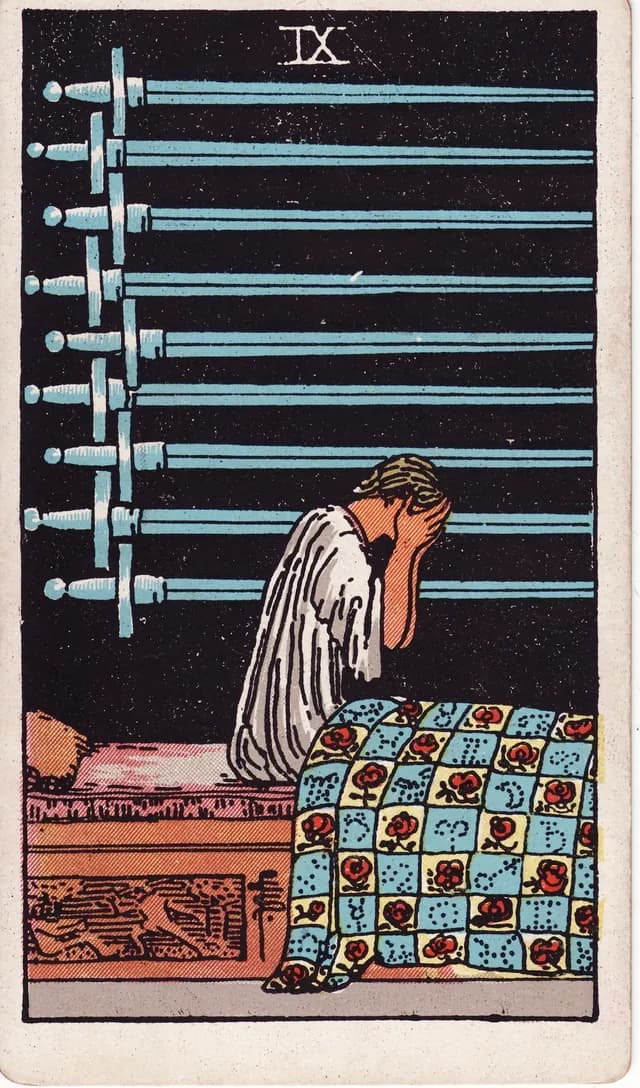 Nine of Swords in the Rider-Waite-Smith deck, upright