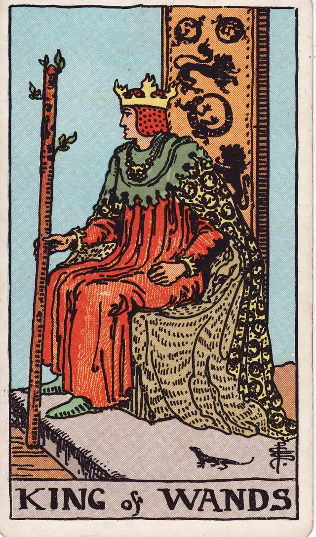 King of Wands in the Rider-Waite-Smith deck, reversed