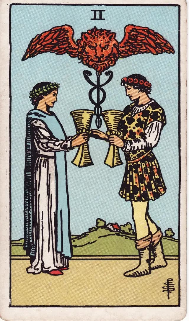 Two of Cups in the Rider-Waite-Smith deck, reversed