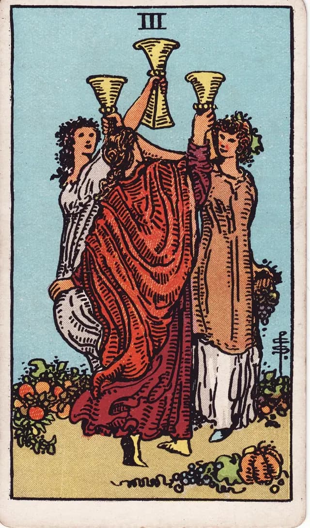 Three of Cups in the Rider-Waite-Smith deck, reversed