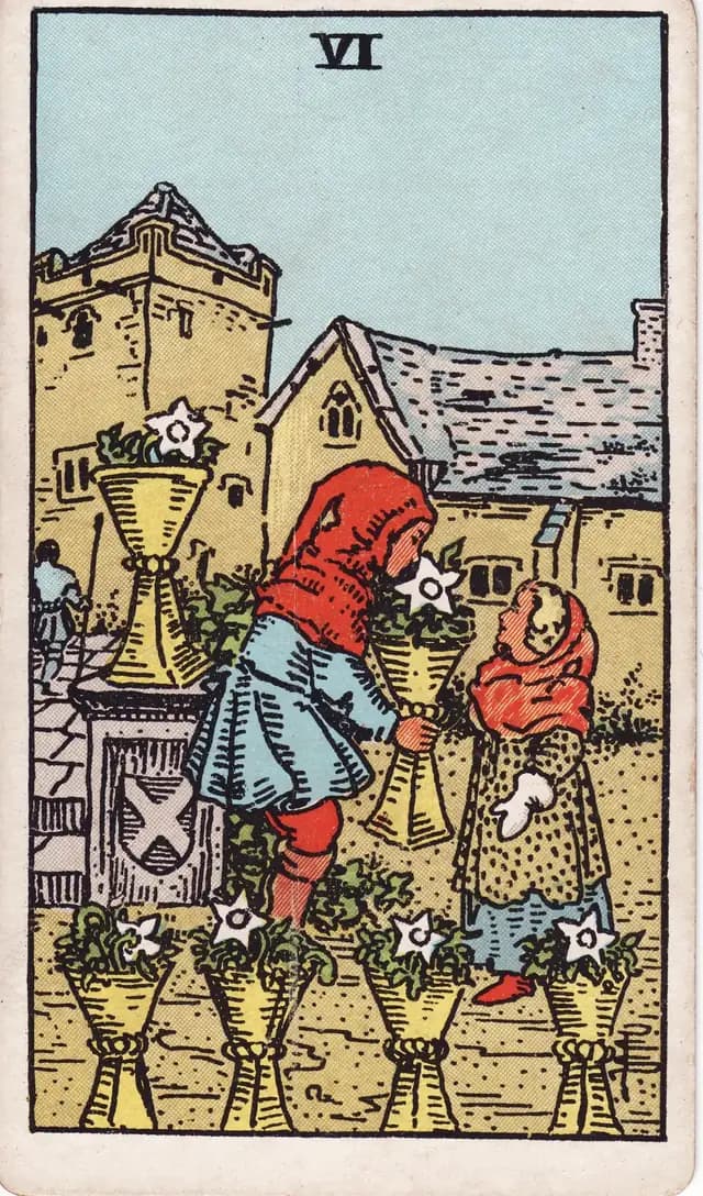 Six of Cups in the Rider-Waite-Smith deck, reversed