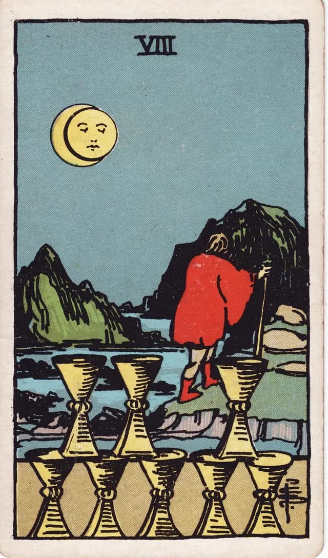 Eight of Cups in the Rider-Waite-Smith deck, reversed