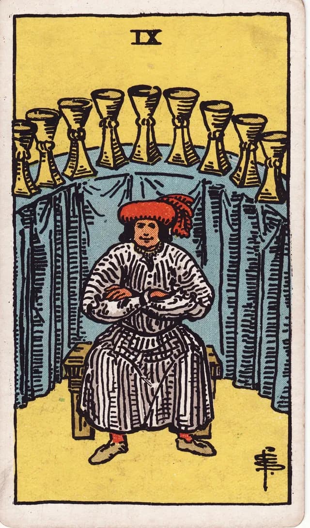 Nine of Cups in the Rider-Waite-Smith deck, reversed