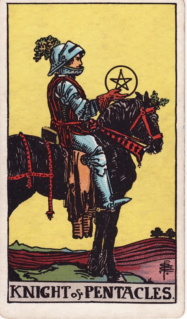 Knight of Pentacles in the Rider-Waite-Smith deck, upright