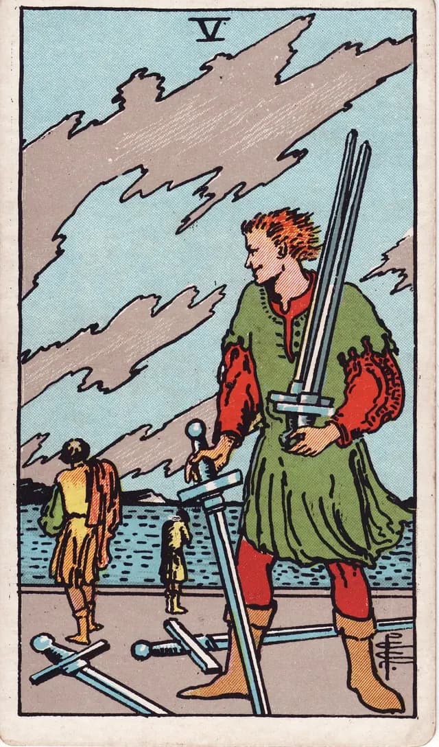Five of Swords in the Rider-Waite-Smith deck, reversed