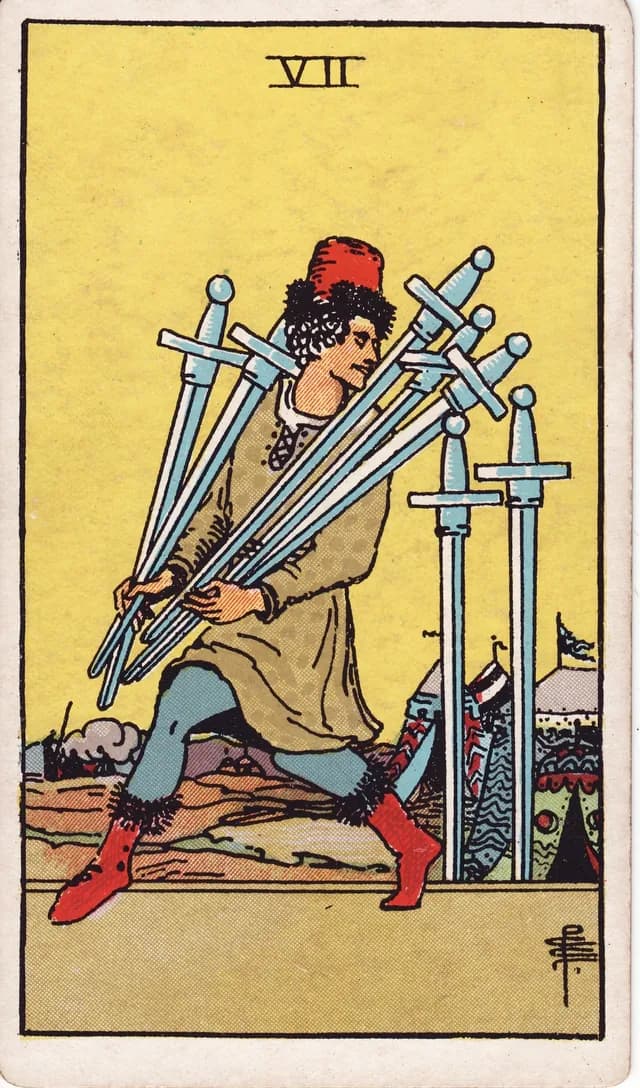 Seven of Swords in the Rider-Waite-Smith deck, reversed